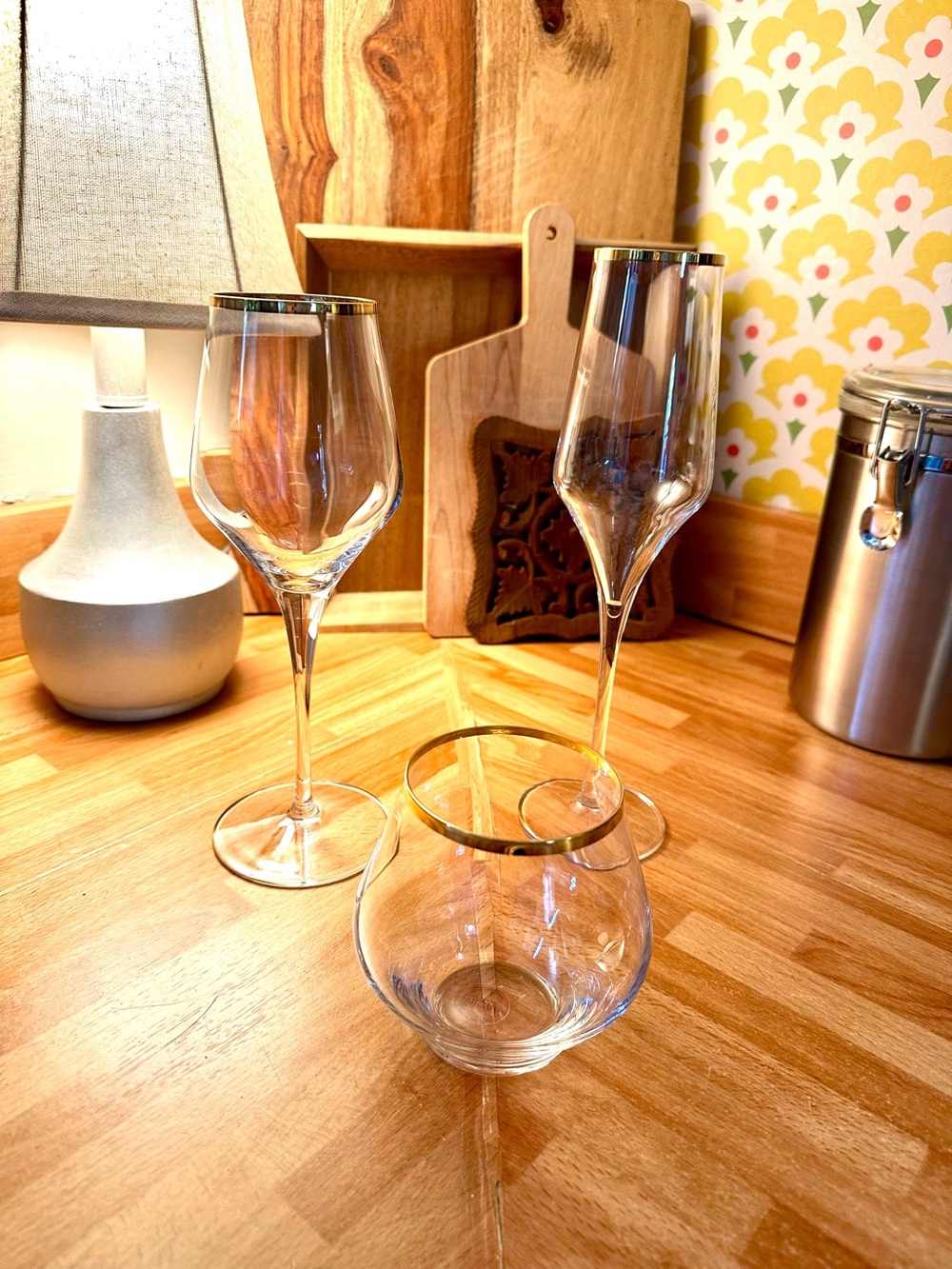 Elegant Vietri Gold-Rimmed Chanpagne, Wine & Cocktail Glass Set